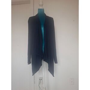 Midnight Navy Blue Open Front Waterfall Draped Cardigan Sweater XXL